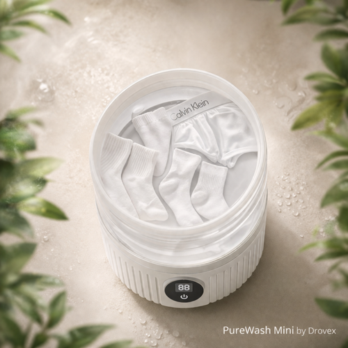 PureWash Mini by DROVEX — Mini Lavadora Portátil para Ropa Interior, Bebé y Prendas Delicadas